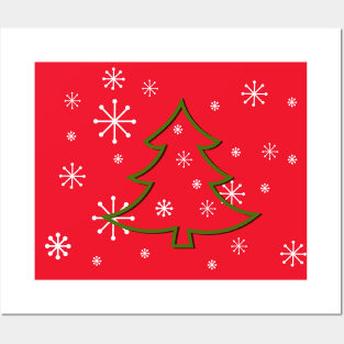 christmas tree on a red background Posters and Art